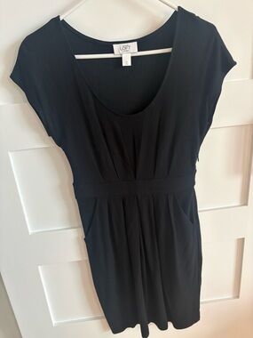 LOFT Black Scoop-Neck Mini Dress with Pockets
